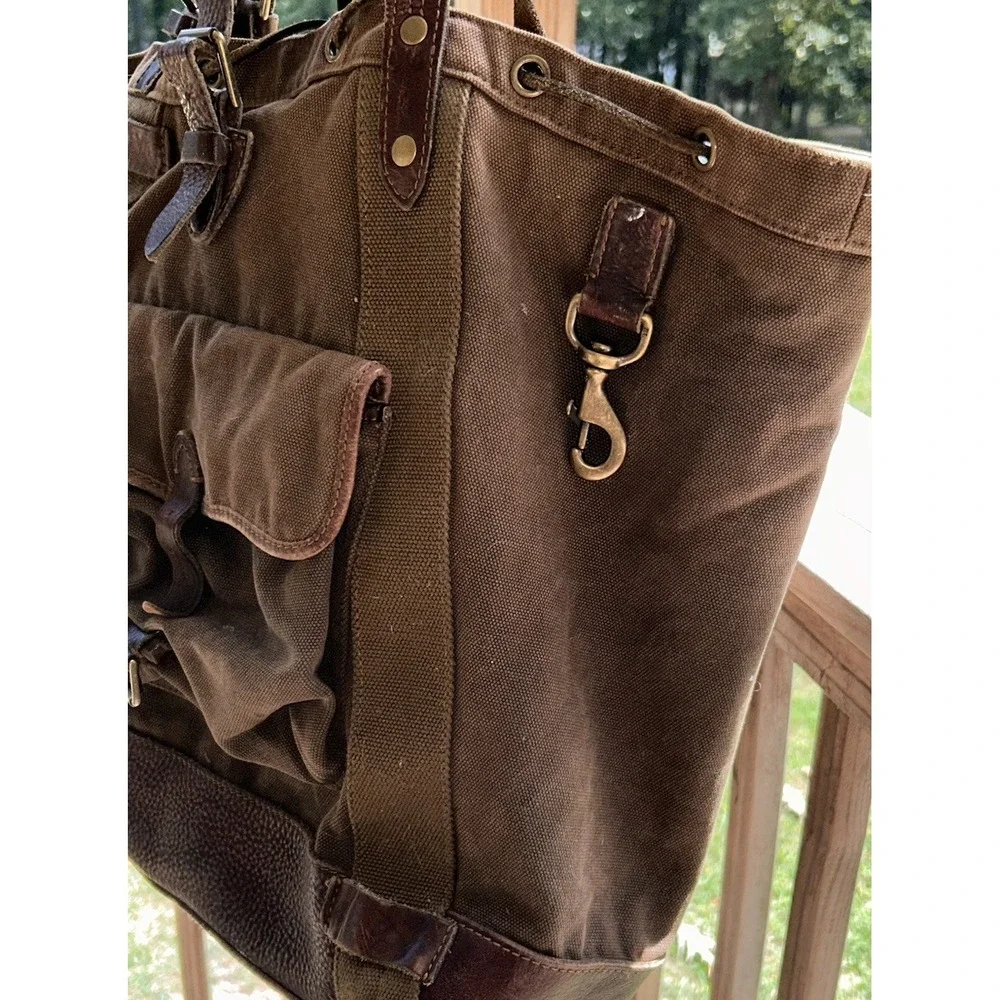RARE 90's Polo Ralph Lauren military-style canvas leather rucksack commuter bag